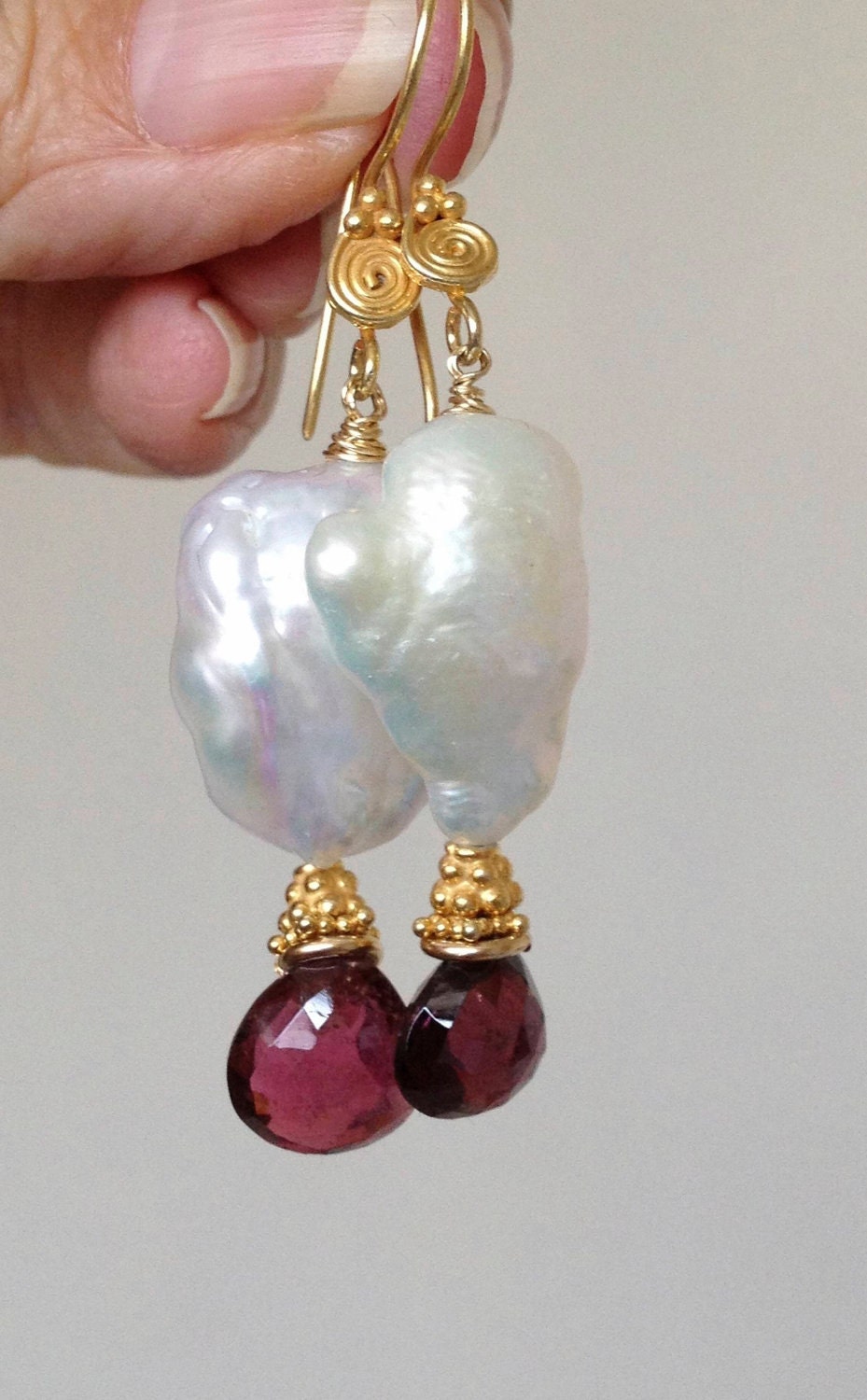 Baroque Pearl Tourmaline drop earrings Rubellite briolette Pearl 18K Vermeil Camp Sundance