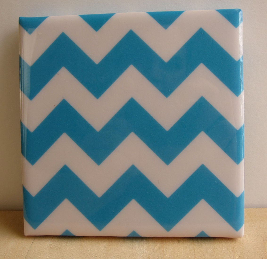 Chevron Stripes Turquoise Tile Coaster