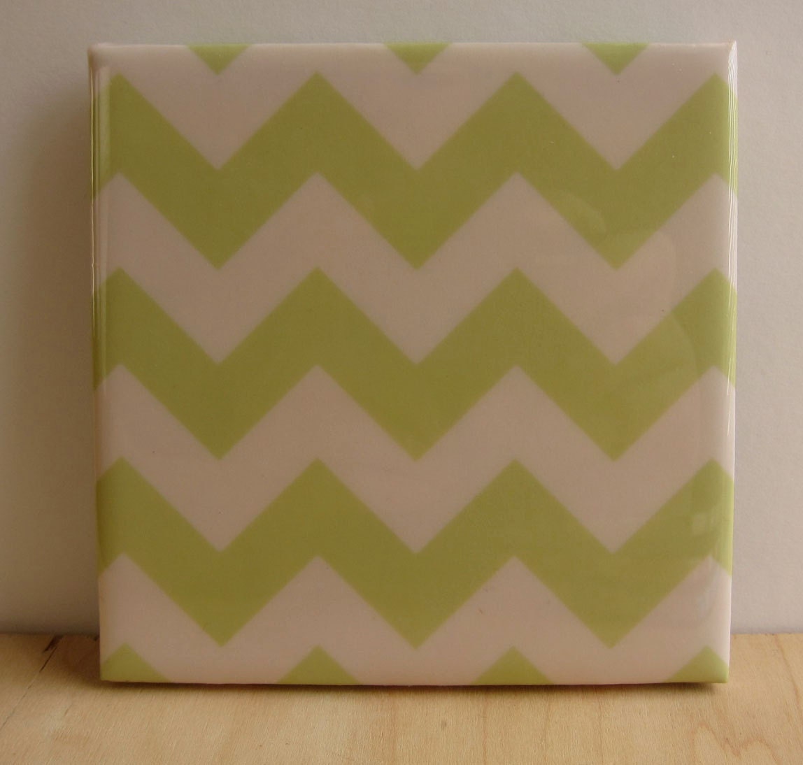 Chevron Stripes Honeydew Tile Coaster