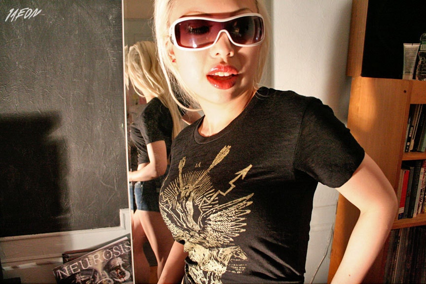 womens black tee, burnout t shirt, small, burnout tshirt, deer, tee, 1AEON Soft burnout tee with Golden Deerhead  - women's S
