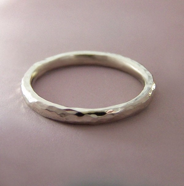 White Gold Hammered Wedding Band - Recycled 14k Palladium White Gold - 2 mm round