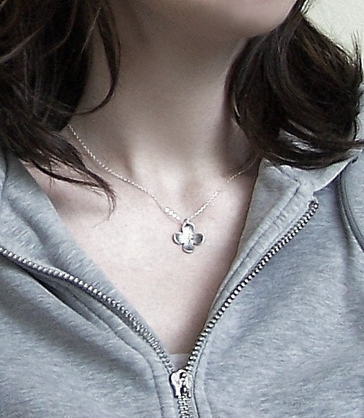 Sterling Silver Flower Necklace - Dark Hydrangea Blossom