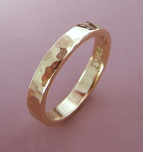 14k Gold Simple Hammered Band - 3 mm