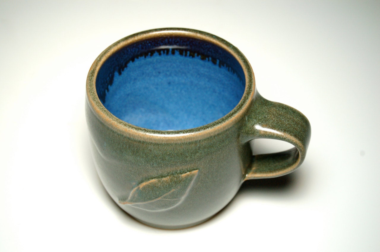 One Leaf Mug - Green and Blue Pottery