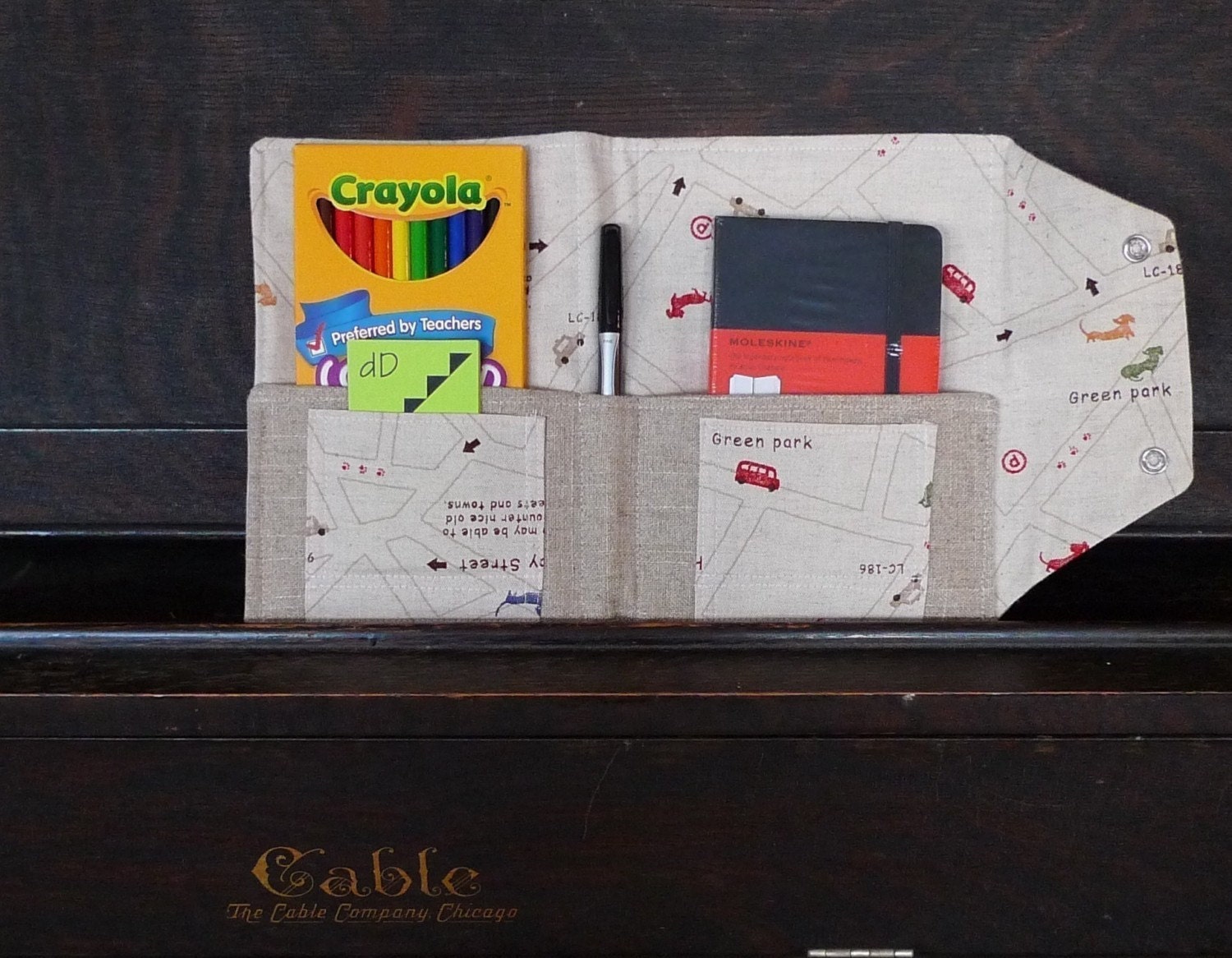 Organizer for Coupons, Stationery, Letters, Passports, Moleskine- In Touch Clutch (tm) in Original Flea Market Fancy