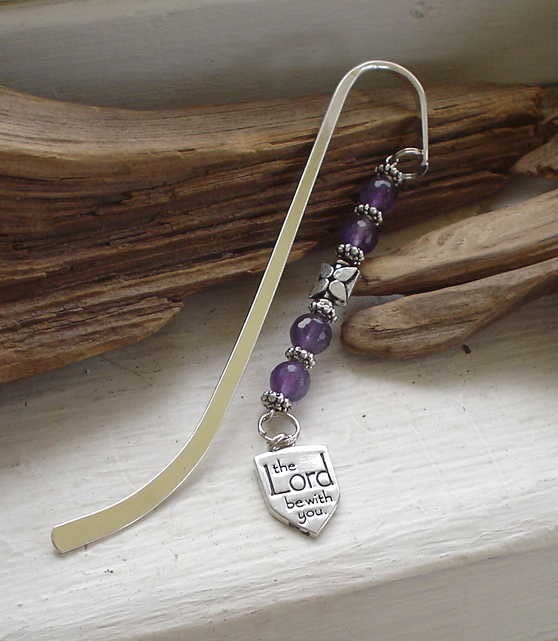 Faith, Prayers, and Stones - amethyst beaded hook bookmark