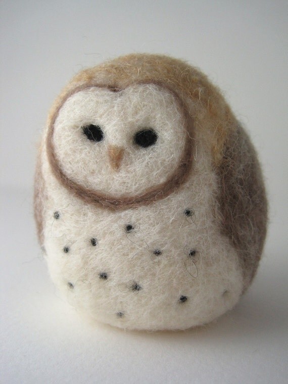 FREE SHIPPING - Barn Owl Needle Felted Wool Sculpture