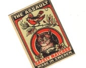 Antique 1910s THE ASSAULT Match Label Cat On Bird