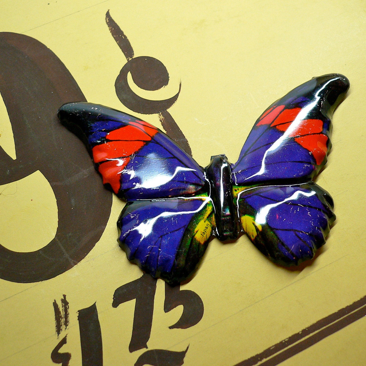 ENORMOUS TIN BUTTERFLY 60s Vintage Gorgeous Litho Made in Japan