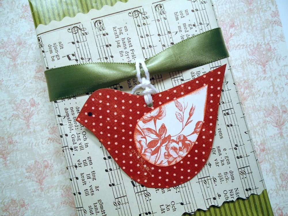 Bird Tag Set - Cranberry Polka Dot and Toile for the Holidays