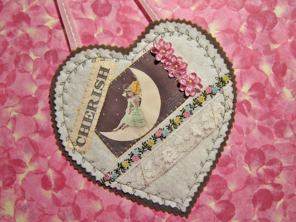 Heart Wall Art, Fabric, Cherish the Moon