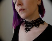 Wide Tatted Lace Choker Necklace - After Midnight - Black