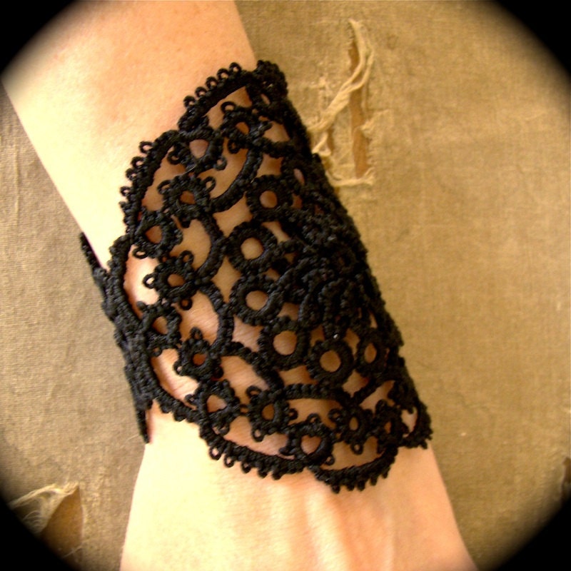 Tatted Lace Cuff Bracelet -Dark Doily