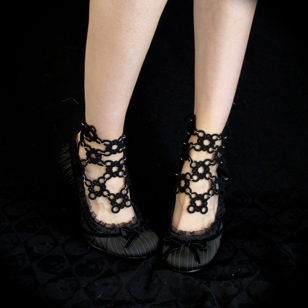Tatted Lace Ankle Corsets - Lace Maille - Black