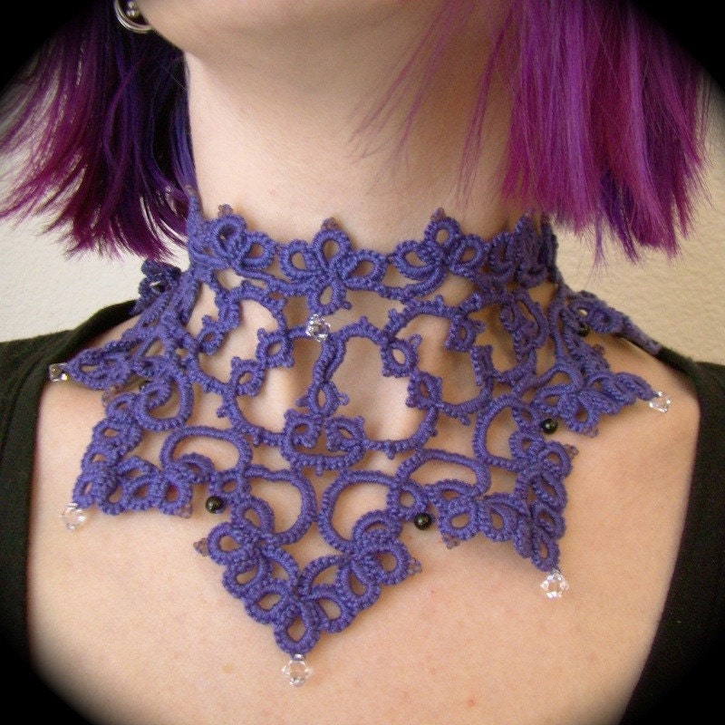 Tatted Lace Collar Necklace -The Victorious Royal - OOAK
