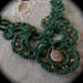Tatted Lace Necklace - Trailing Scrolls - Forest Green and Copper