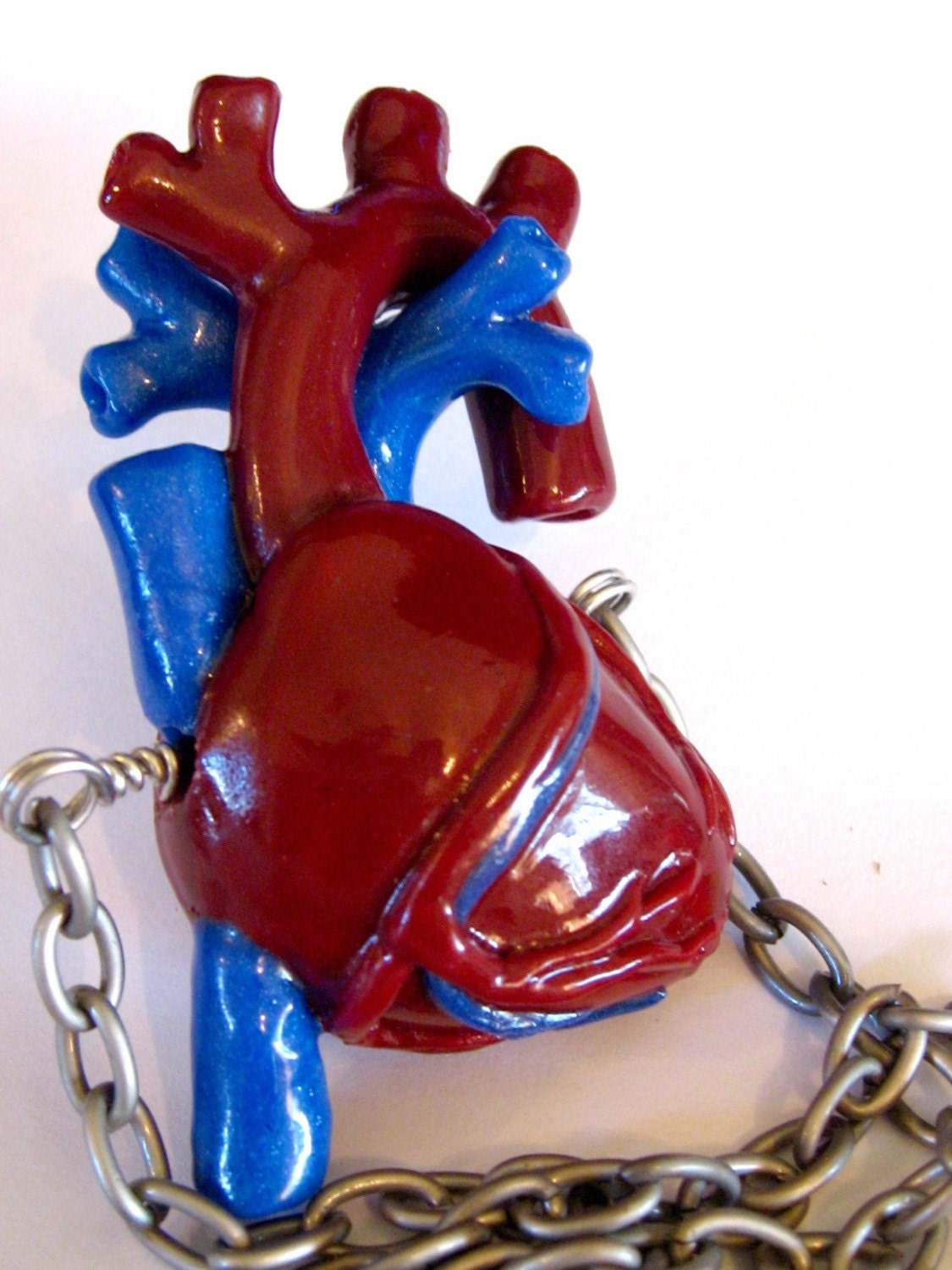 Heartbeat Hand sculpted Anatomical Heart Necklace