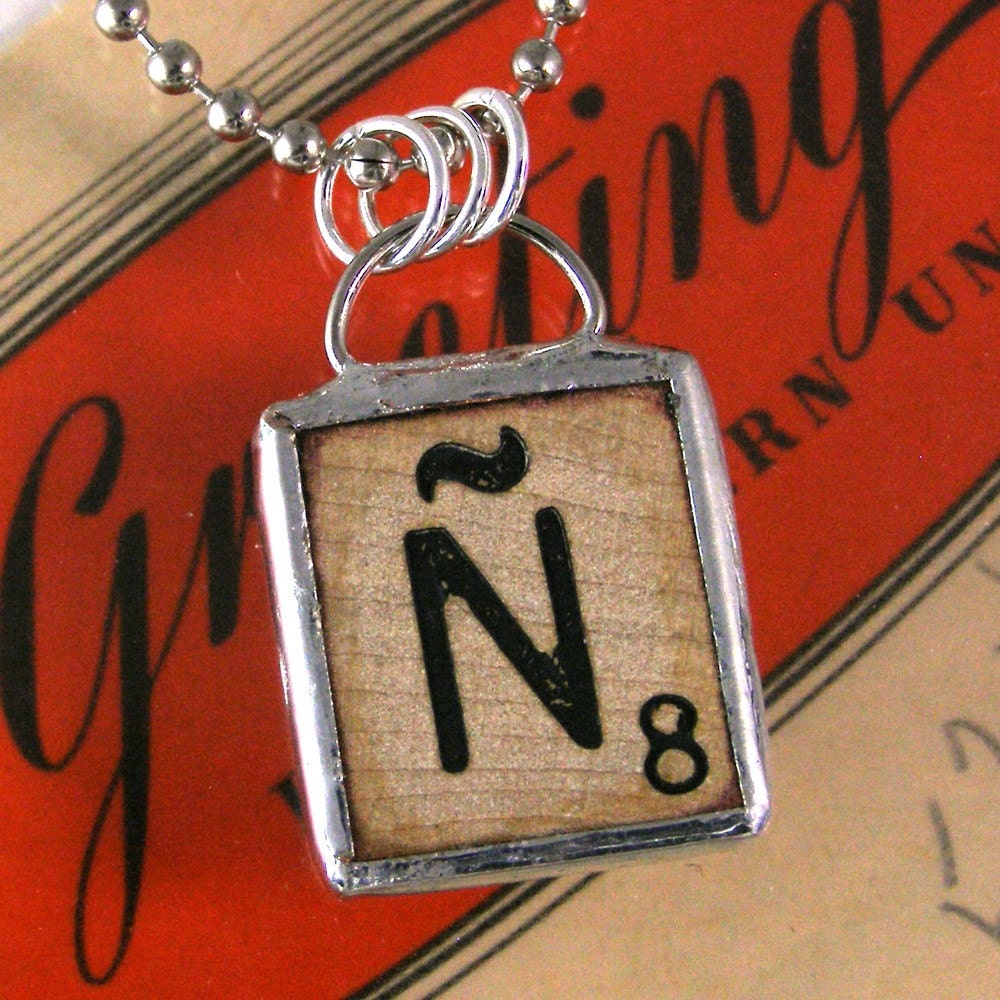 Spanish Scrabble Letter N Pendant Necklace