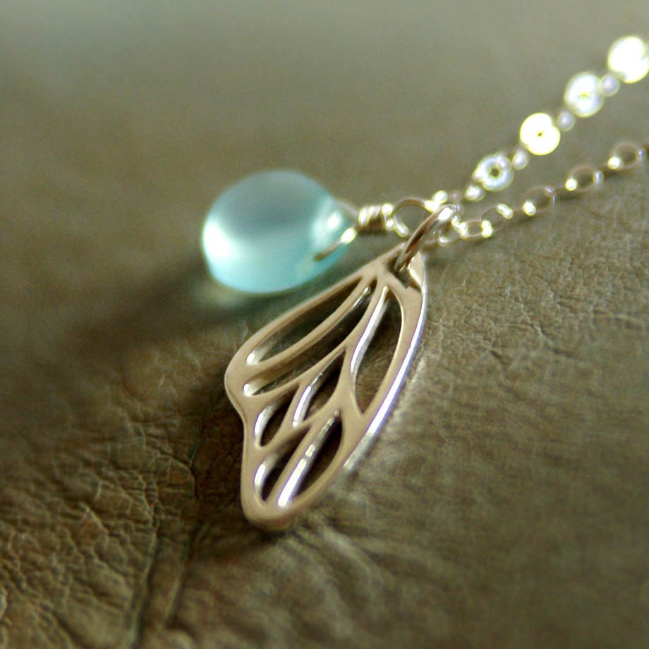Fairy Necklace with Aqua Chalcedony on Sterling Silver Chain - Everyday Jewelry, Birthday, Sweet 16 & Bridesmaid Gifts