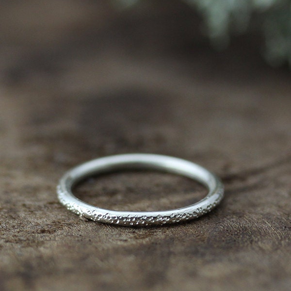 sterling silver band, stardust textured recycled metal ring, stacking ring, wedding ring eco friendly