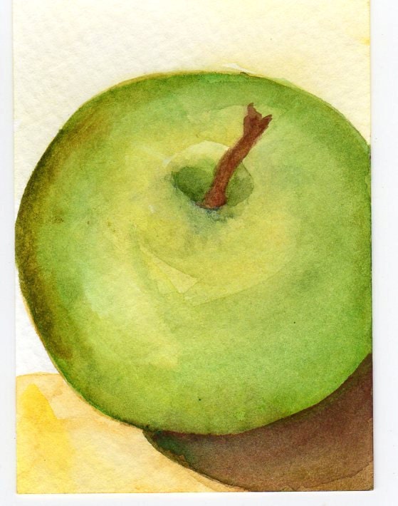 ACEO Original Granny Smith Apple  Painting  Art Card, that lovely green