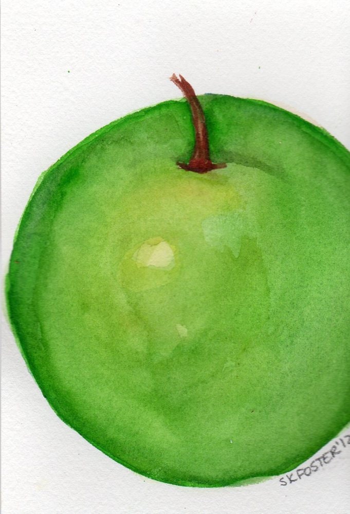4 x 6 Original Green Apple Painting watercolor