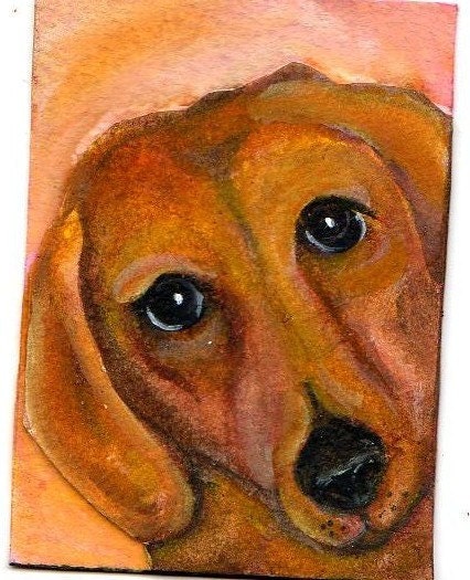 ACEO Dachshund Original Painting Collage