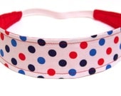 Girls Childs Headband  Children -  Reversible Fabric  -  Americana Polka Dots Patriotic  