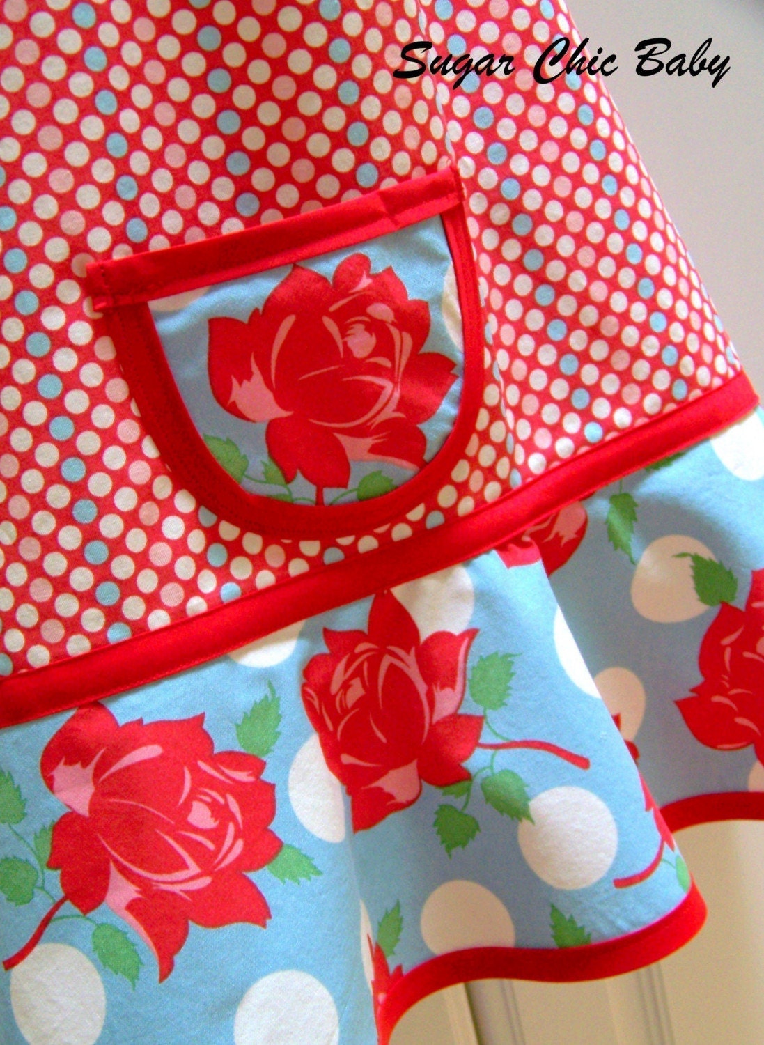 Kids Apron - MODA DOTS & ROSES - Girls Apron Child Children's Kids Toddler Teen - Cooking Craft Apron