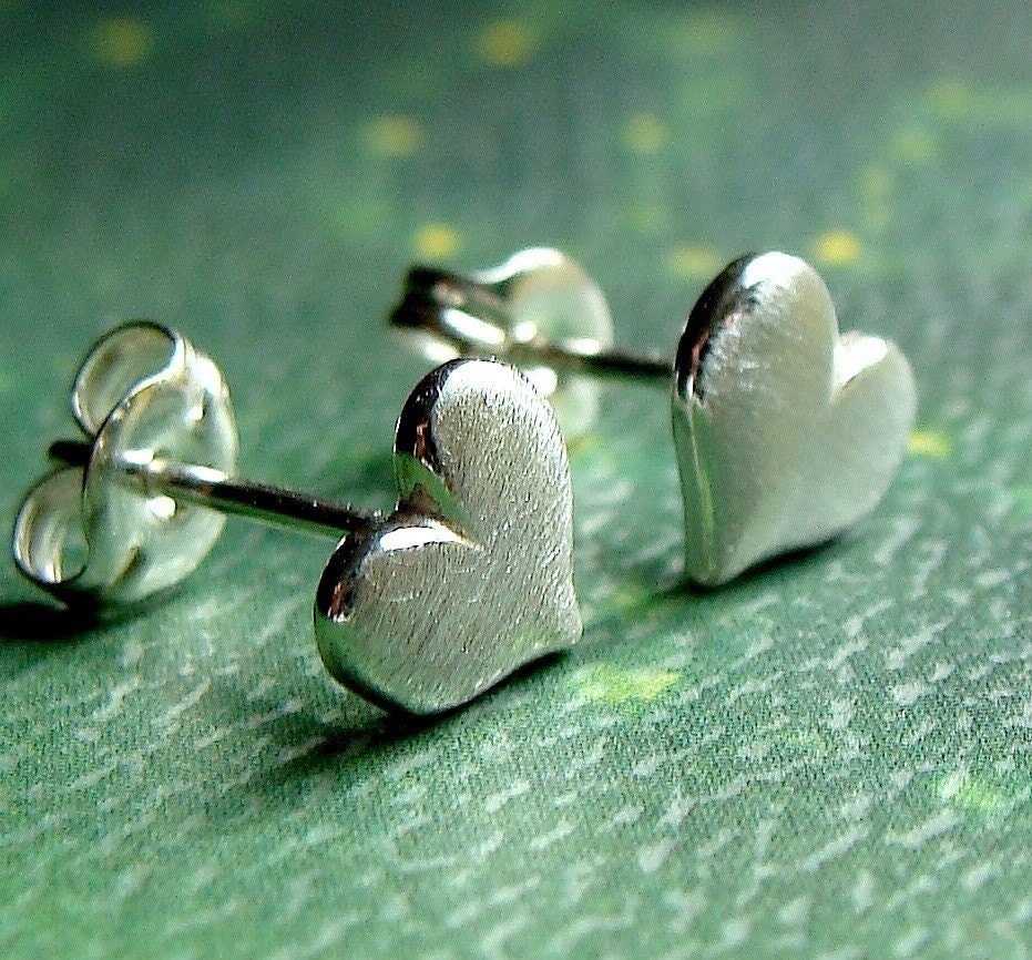 Brushed Heart Sterling Silver Stud Earrings Valentine Jewelry Gift Post Earrings Studs