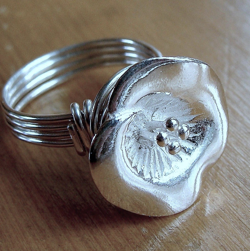 Beautiful Lily Flower Cocktail Ring Wire Wrapped in Sterling Silver Statement Ring Novelty Ring