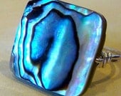 Square Paua Abalone Ring Wire Wrapped in Sterling Silver Ring Cocktail Ring Gemstone Ring Statement Ring
