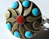 Red and Turquoise Novelty Ring Wire Wrapped in Sterling Silver Cocktail Ring Statement Ring