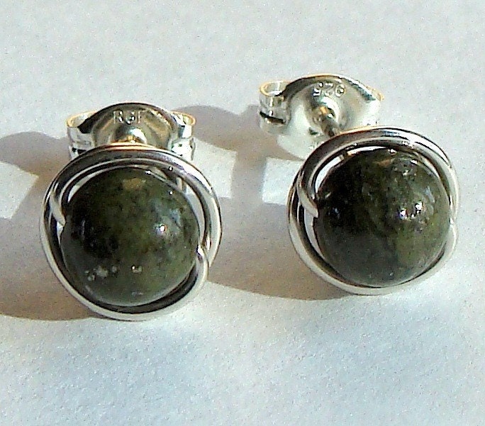 Green Pyrite Post Earrings in Sterling Silver Stud Earrings Pyrite Studs