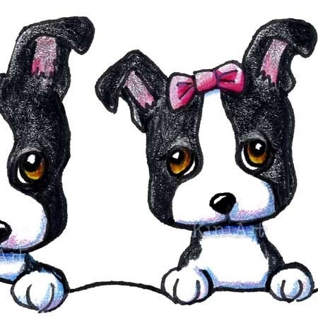 Original Art BOSTON TERRIER Dogs ACEO Matted 8x10