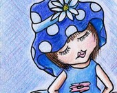 Matted ORIGINAL Art Gardening Girl Flowers ACEO