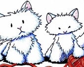 ORIGINAL Art Cat Kitten Yarn Matted Illustration