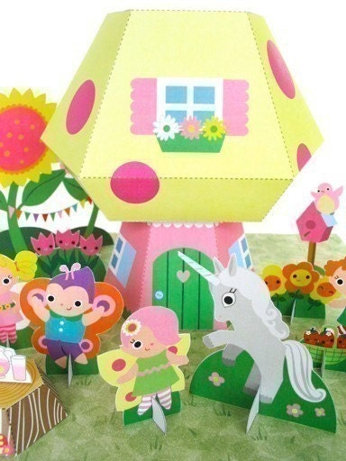 Fairy Mushroom Cottage Playset Printable Paper Craft PDF