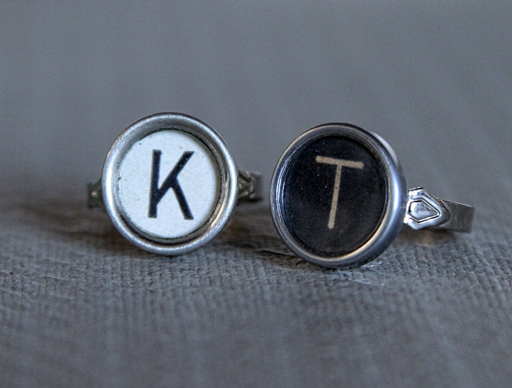 INITIAL RING Vintage TYPEWRITER Key Custom Letter Initials Retro Fun