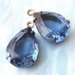 Montana Sapphire, Vintage Rhinestones, Pear, Glass Jewels, Patina Brass Settings, One or Two Ring, 14mm, 10mm, One Pair, Worldwide Shipping