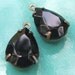 Jet, Black, Vintage Rhinestone, Pear, Patina Brass Settings, 14mm, 10mm, Glass, Jewels, One Pair, One or Two Ring, Worldwide Shipping