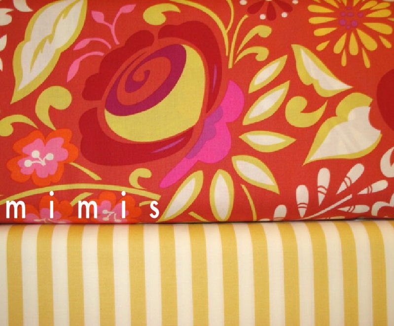 Taza Collection / Dena Designs Fabric / Caroline in Red / Color Stripe in Yellow -1 Yard Cotton Quilt Fashion Fabric