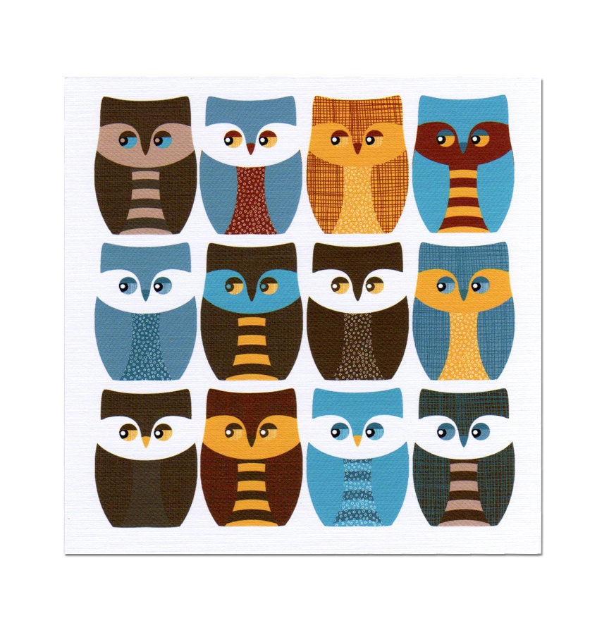 Owls Flat Note Card Set of Eight