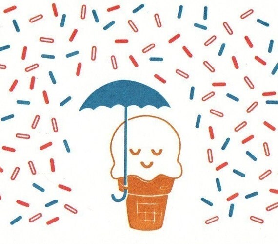It's Raining Sprinkles Notecards Set of Three Gocco Print Cards