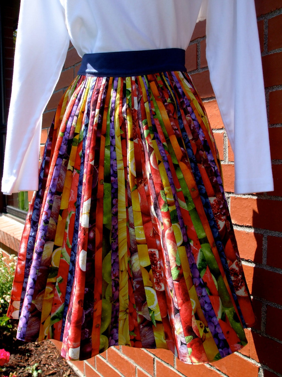 Handmade Waist Apron Flared Fruit Quilted Lined Farmer's Market RJR Bright FREE SHIPPING