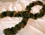 Handmade Knit Ruffle Scarf CONGA Olive Forest Golden Green Mesh Net 65" Long FREE SHIPPING