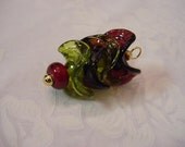 Handmade Lampwork Glass Beads Focal Set Gold Change Bead Pin Purple Green Waves FREE SHIPPING