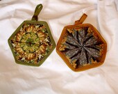 2 Handmade Quilted Kaleidoscope Pot Holders Hot Pad Heat Resistant Cotton FREE SHIPPING