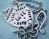 BLISS - Hand Stamped Sterling Silver Heart Bracelet - forged, hammered and Oxidized - custom personalized