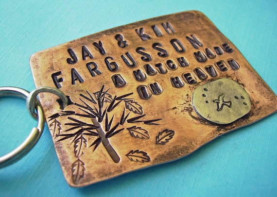 Beginnings - Hand Stamped Rustic Antiqued Copper Key Chain - custom personalized
